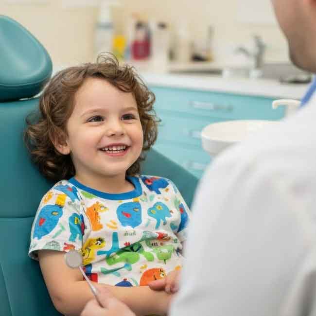 Young child smiling at Dr. Sam Hakim